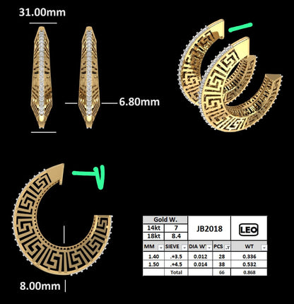 Modern Greek Key Diamond Hoop Earrings