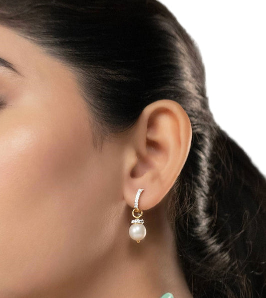 Luna Pearl Diamond Drop Earrings