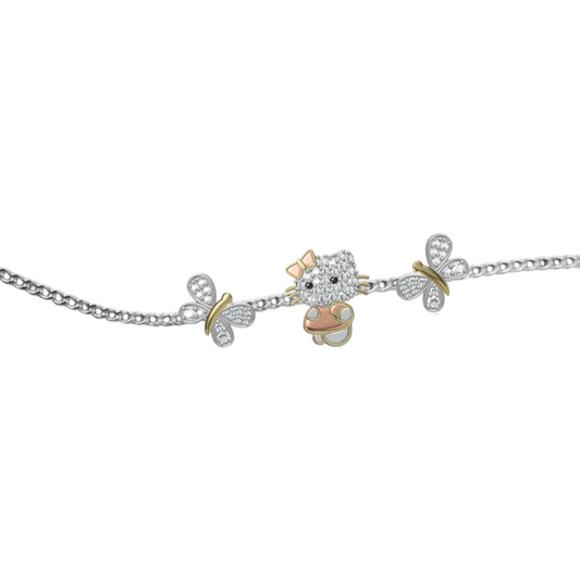 Gold and Diamond Butterfly Kitty Kids Chain Bracelet