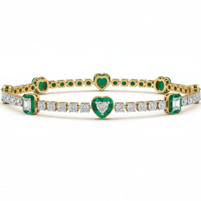 Emerald and Diamond Heart Motif Gold Bracelet