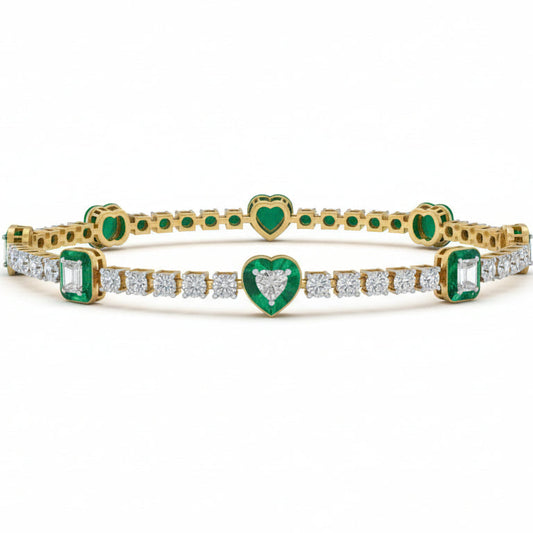 Emerald and Diamond Heart Motif Gold Bracelet