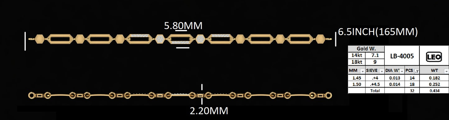 Minimalist Hexagon Link Diamond Bracelet