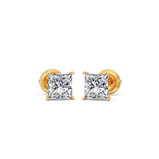 4 Prong Princess Solitaire Stud Earrings
