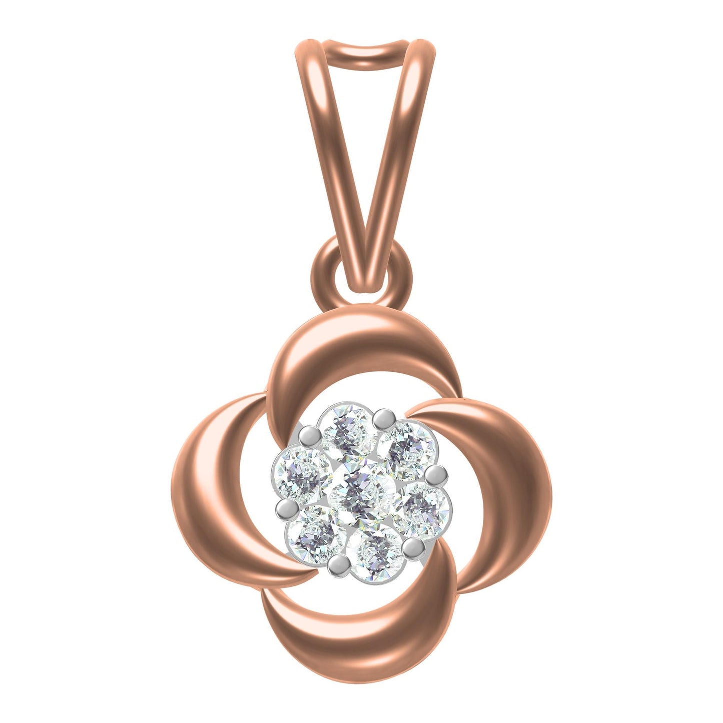 Elegant Rose Gold Floral Diamond Pendant and Earrings Set