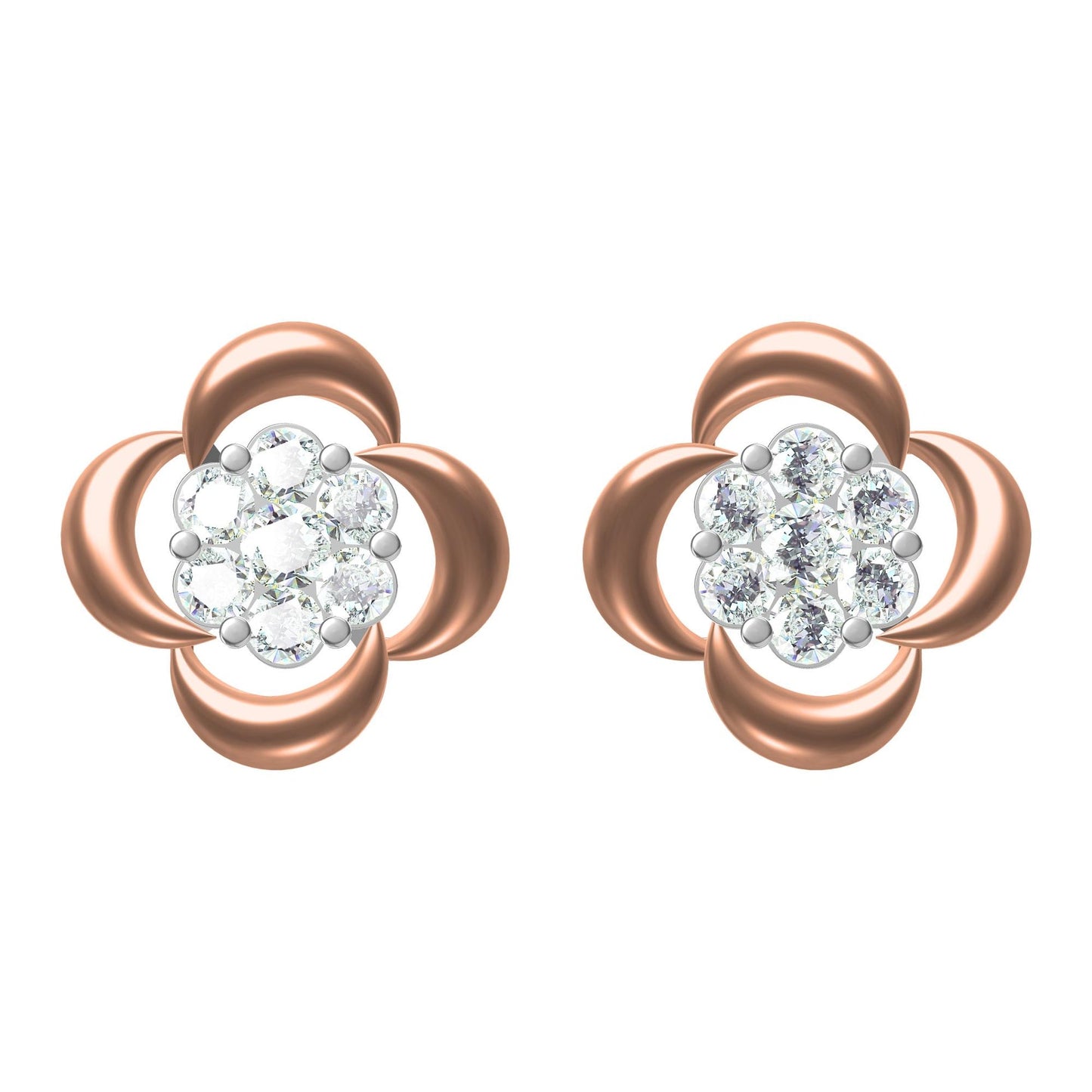 Elegant Rose Gold Floral Diamond Pendant and Earrings Set