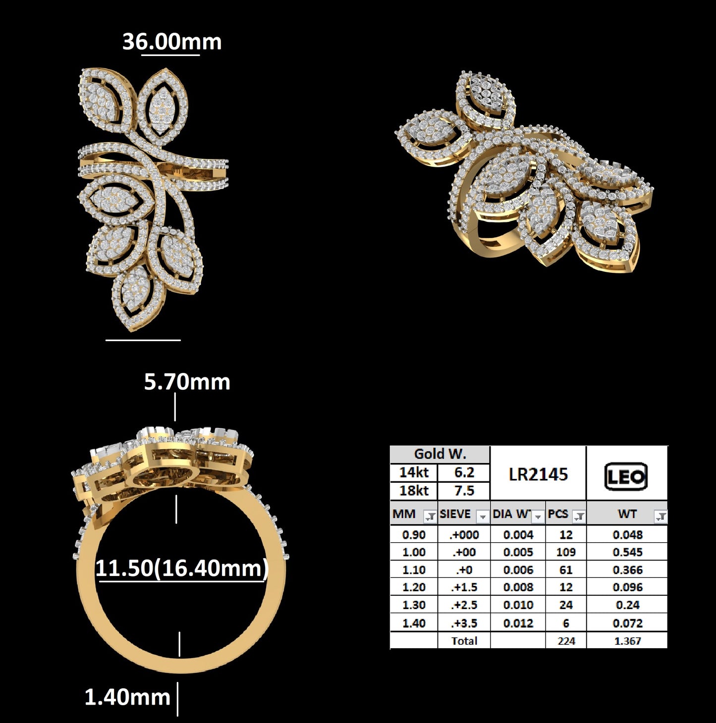 Grand Leaf Diamond Statement Ring