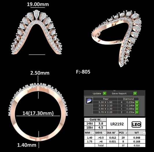 V Shaped Diamond Crown Band Ring