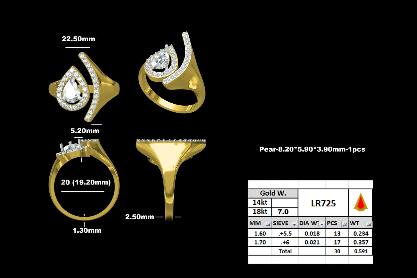 Regal Pear Diamond Halo Ring