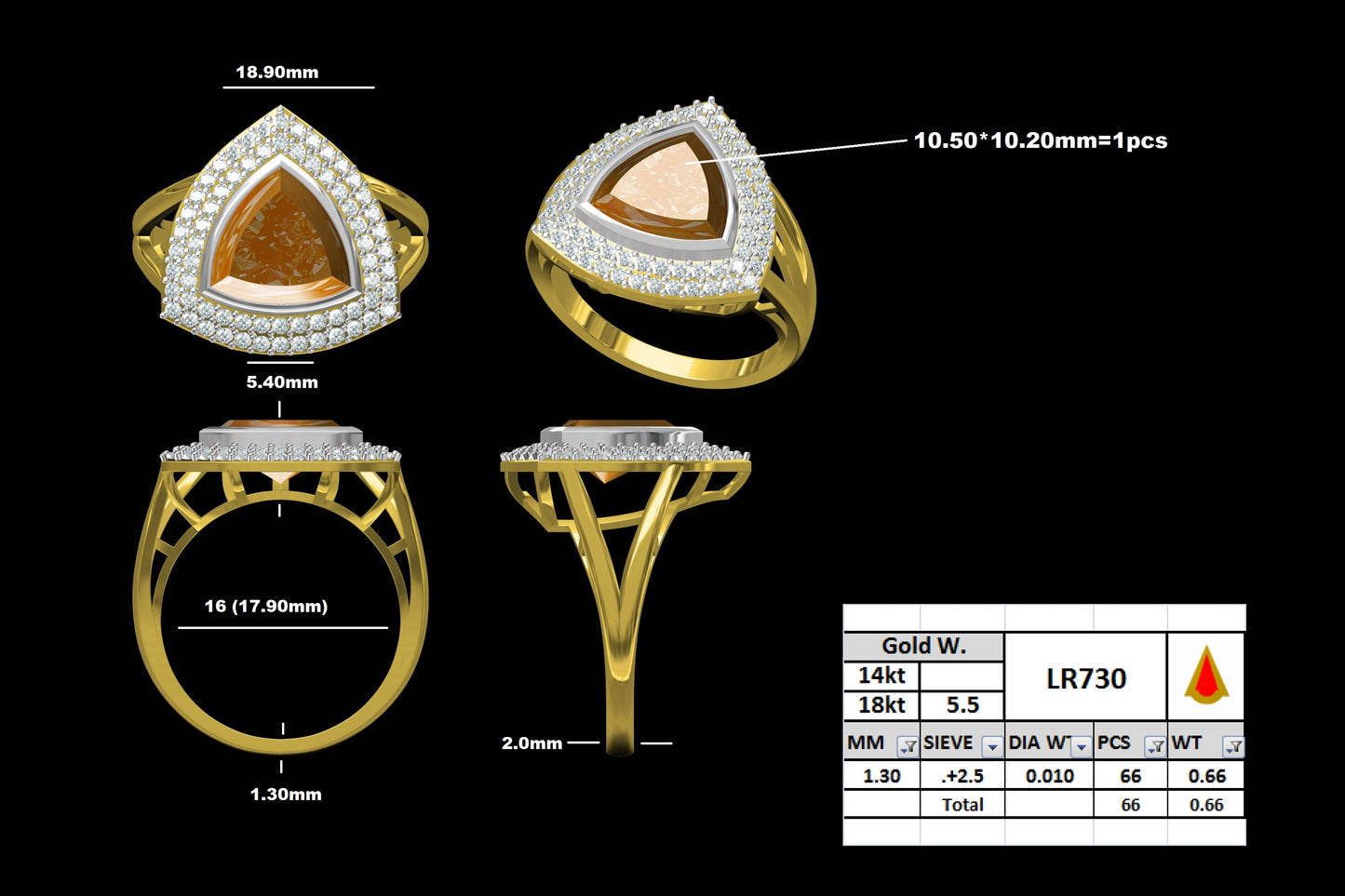 Radiant Trillion Cut Designer Ring