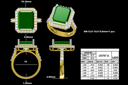 Emerald Cut Green Gem Halo Ring
