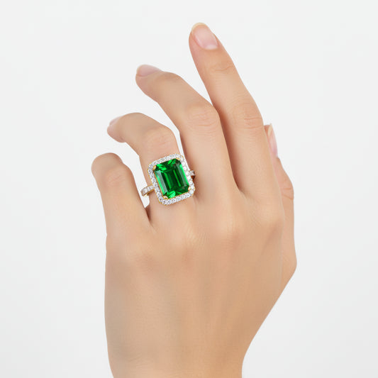 Emerald Cut Green Gem Halo Ring