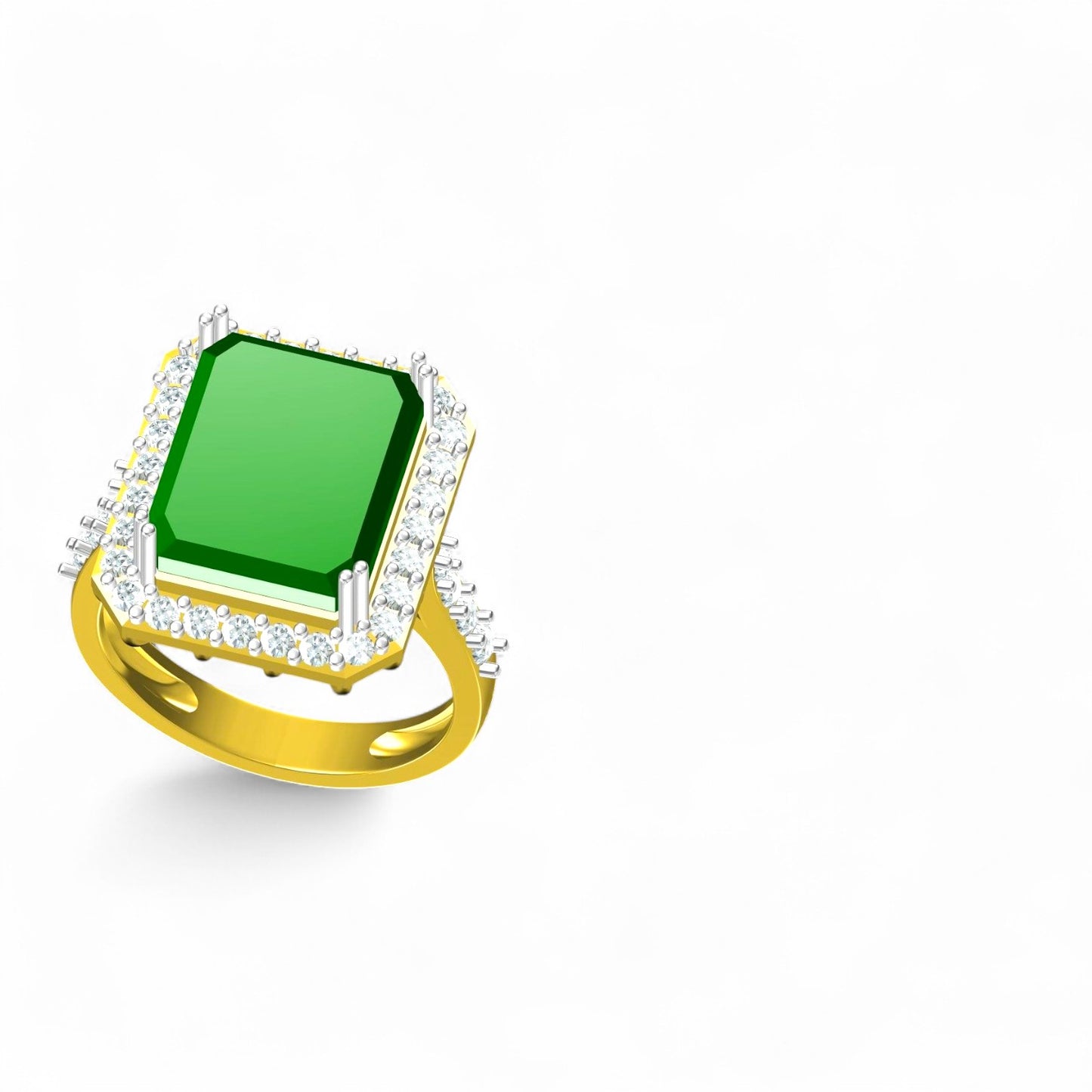 Emerald Cut Green Gem Halo Ring