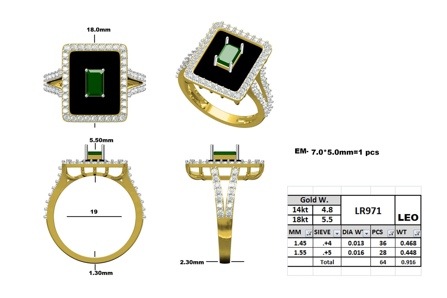 Modern Emerald Halo Cocktail Ring