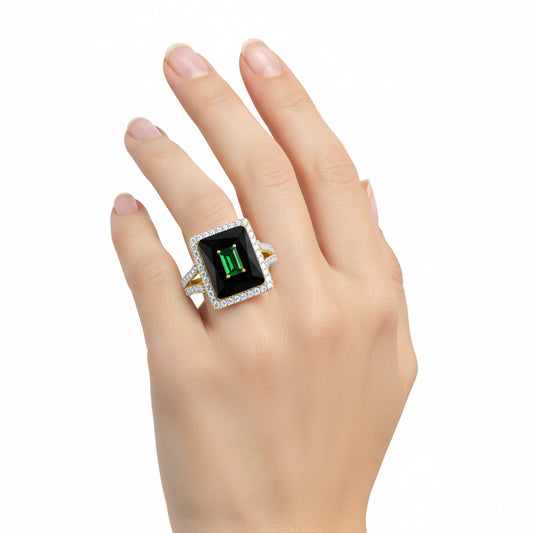 Modern Emerald Halo Cocktail Ring