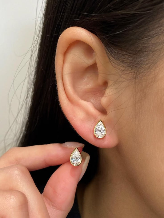 Pear Bezel Solitaire Stud Earrings