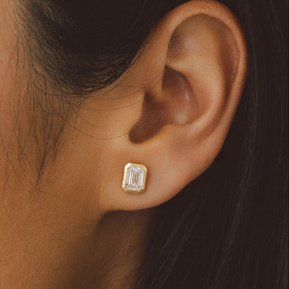 Emerald Bezel Solitaire Stud Earrings