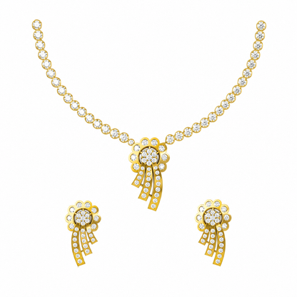 Experience the elegance of the Luminous Bloom diamond necklace set, featuring a stunning 2.51 ct floral design crafted in 14K gold. Perfect for weddings and formal events. Discover your next timeless jewelry masterpiece.