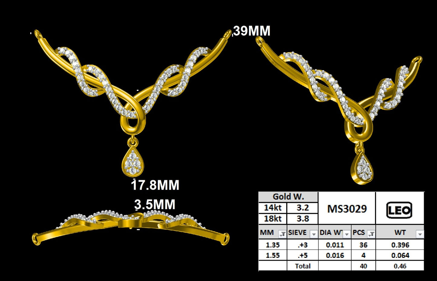 Graceful Intertwined Serpentine Diamond Mangalsutra Pendant