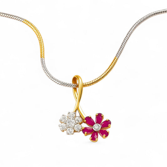 Gold Diamond Deep Rani Pink Floral Pendant