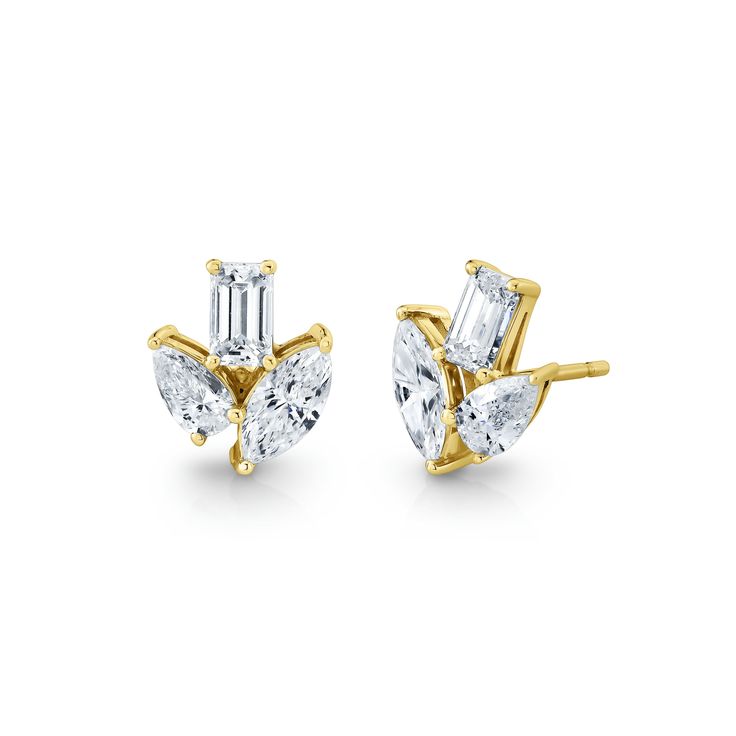 3 Diamond Lily Stud Earrings