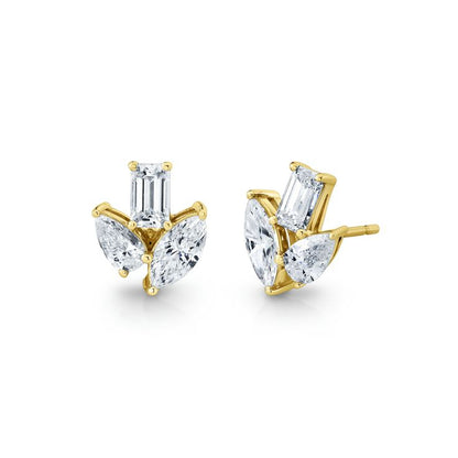 3 Diamond Lily Stud Earrings