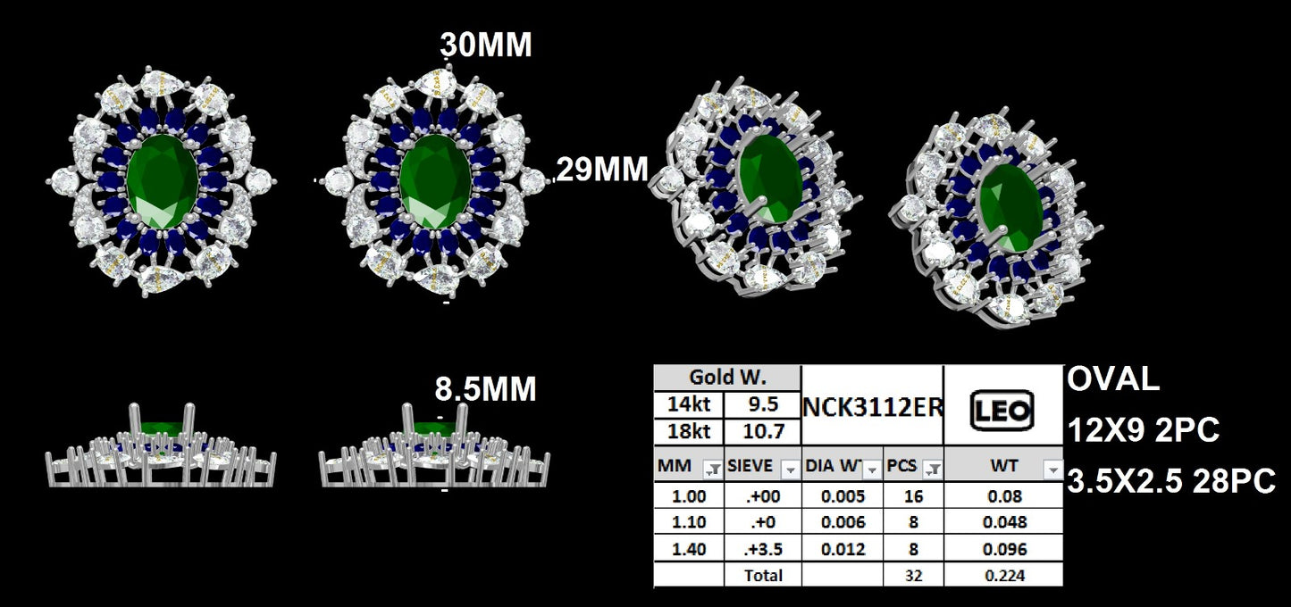 Sovereign Empress Emerald & Blue Stone Halo Earrings