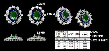 Sovereign Empress Emerald & Blue Stone Halo Earrings