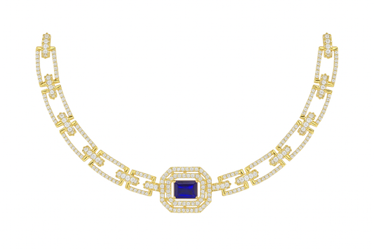 Luxury Gold Diamond Necklace with Blue Sapphire Centerpiece