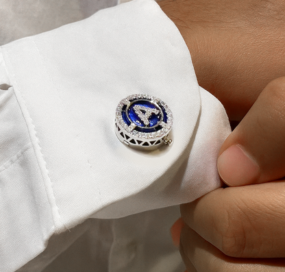 2 in 1 Chain Bracelet cum Personalized Button Cover Cufflinks in Gold and Diamond