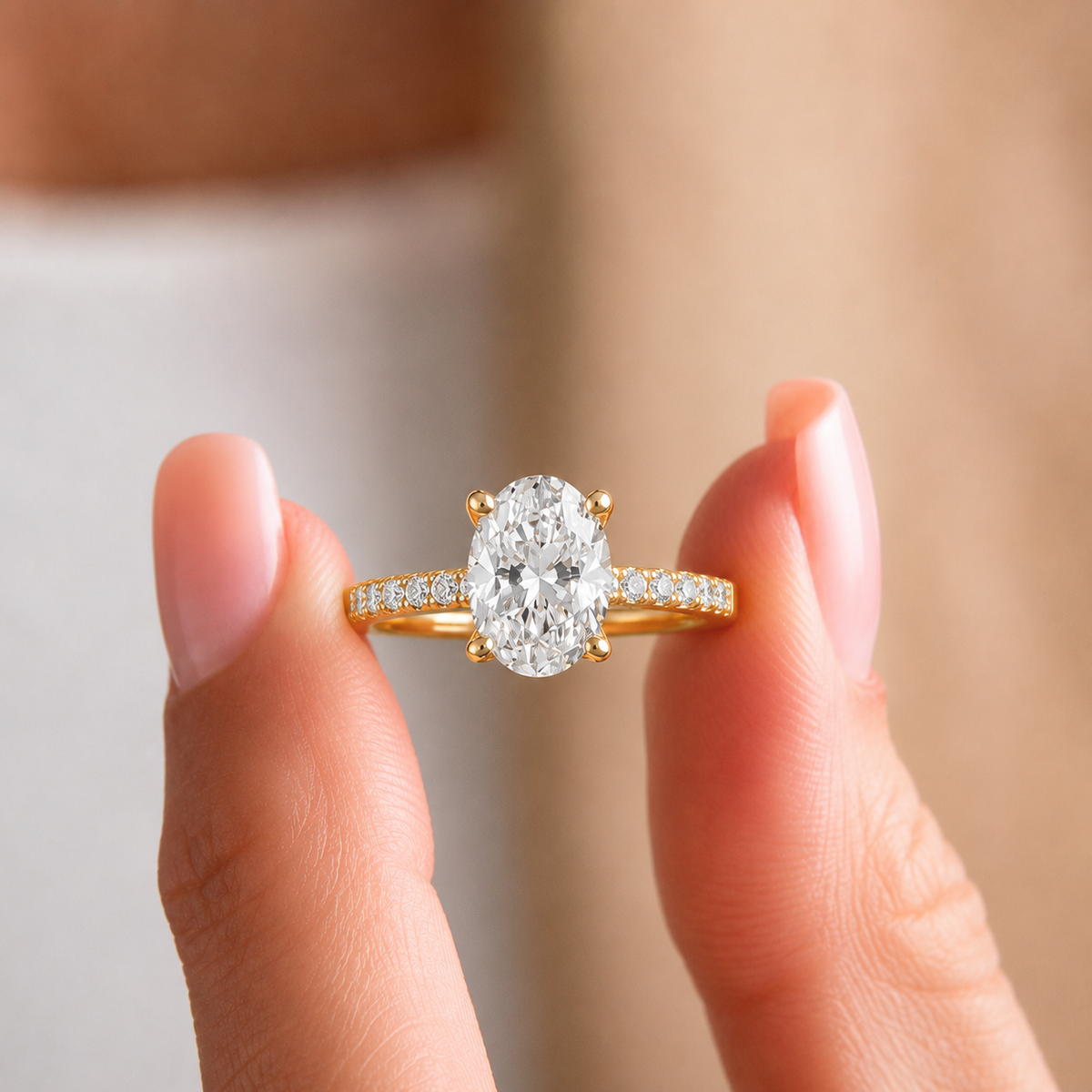 Searching for the perfect engagement ring that combines classic beauty with modern sparkle? Our Radiant Oval Solitaire Pave Ring is crafted to impress. This ring features a breathtaking, brilliant-cut oval diamond (1.99tw) as its centerpiece, which is known for its ability to make the finger appear longer and more slender.