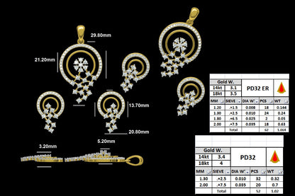 Radiant Halo Cascade Diamond Pendant and Earring Set