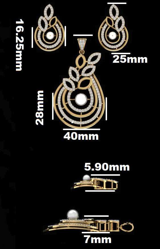 Exquisite Pearl & Diamond Teardrop Pendant and Earring Set