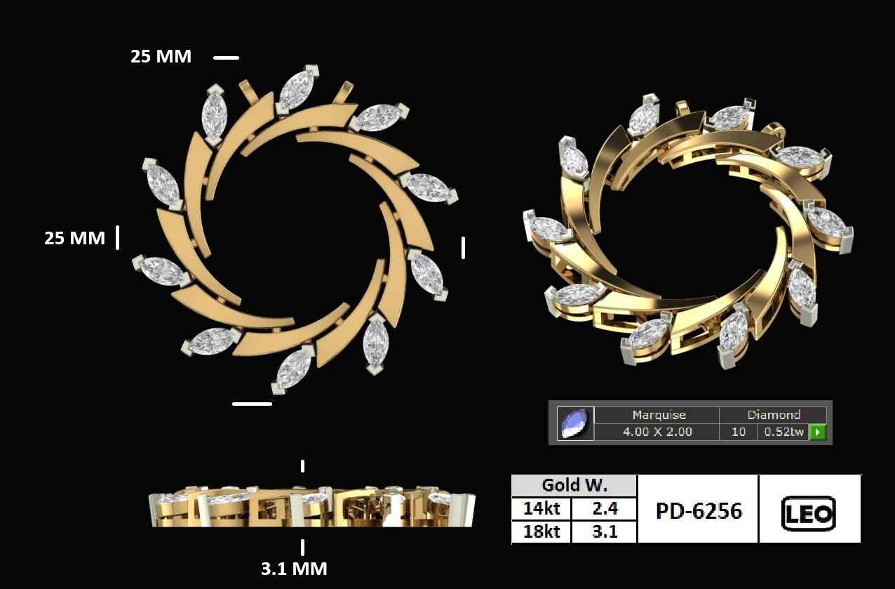 Radiant Marquise Halo Gold Pendant