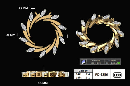 Radiant Marquise Halo Gold Pendant