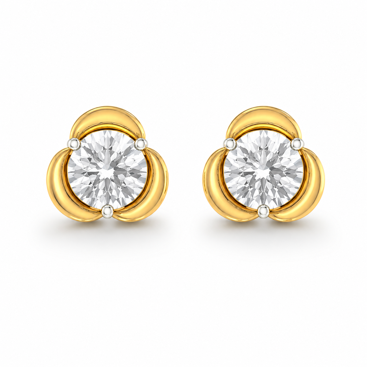 Discover the elegance of these petal-inspired solitaire diamond stud earrings. Featuring two brilliant round diamonds set in a decorative floral gold frame, these earrings are available in 14K or 18K gold. Shop handcrafted, luxury diamond studs online for daily wear, bridal occasions, or meaningful gifts.