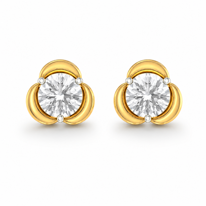 Discover the elegance of these petal-inspired solitaire diamond stud earrings. Featuring two brilliant round diamonds set in a decorative floral gold frame, these earrings are available in 14K or 18K gold. Shop handcrafted, luxury diamond studs online for daily wear, bridal occasions, or meaningful gifts.