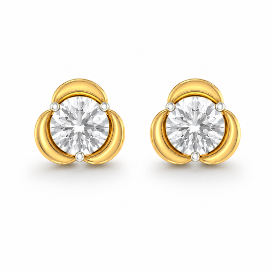 Discover the elegance of these petal-inspired solitaire diamond stud earrings. Featuring two brilliant round diamonds set in a decorative floral gold frame, these earrings are available in 14K or 18K gold. Shop handcrafted, luxury diamond studs online for daily wear, bridal occasions, or meaningful gifts.