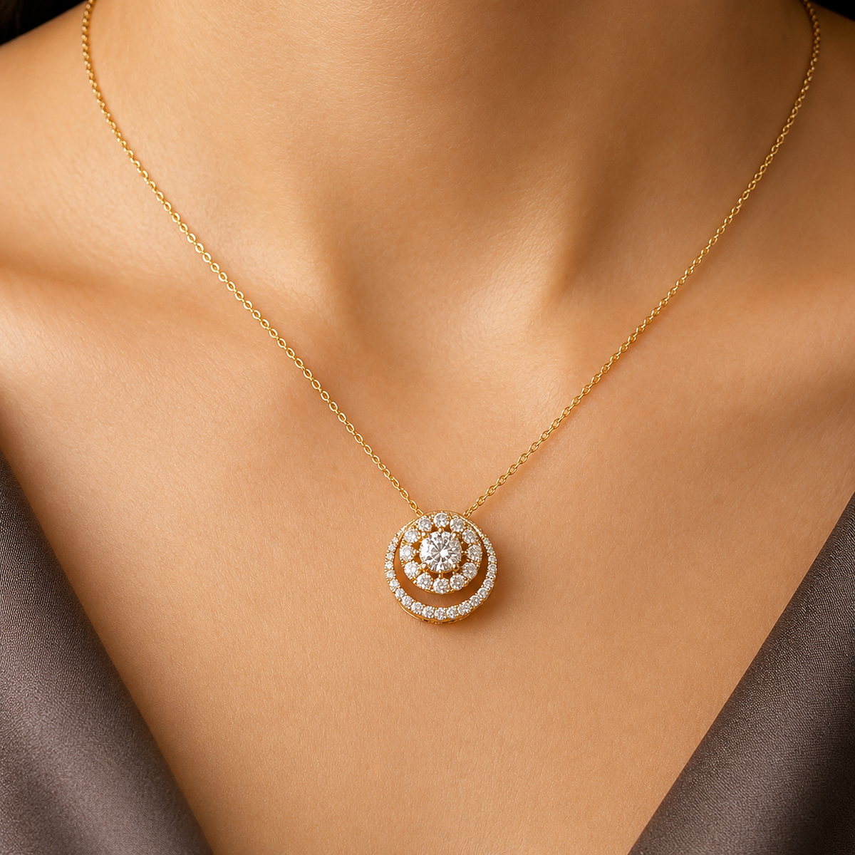 Shop the Radiant Halo Cluster diamond pendant, a stunning 14K or 18K gold charm featuring a 5.00mm center diamond and exquisite accent stones. Perfect for anniversary gifts, bridal wear, or daily luxury. Discover timeless, high-quality gold jewelry today.