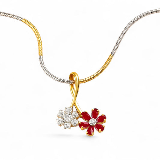 Gold Diamond Ruby Red Floral Pendant