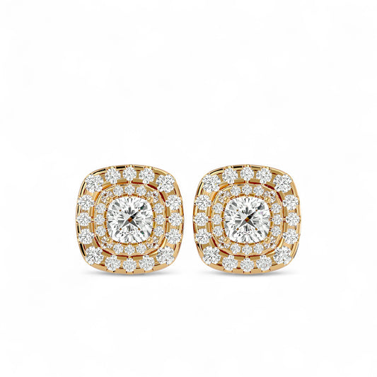Cushion Double Halo Diamond Stud Earrings