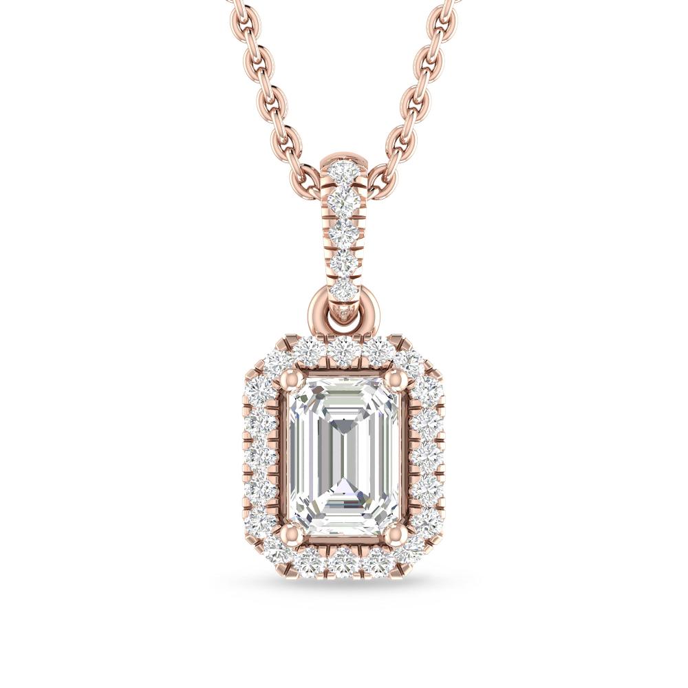 Emerald Cut Halo Diamond Pendant and Earrings Set