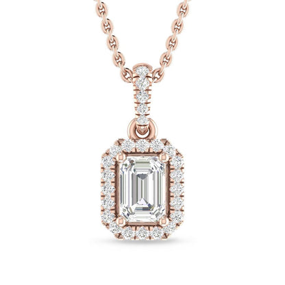 Emerald Cut Halo Diamond Pendant and Earrings Set