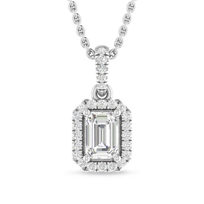 Emerald Cut Halo Diamond Pendant and Earrings Set