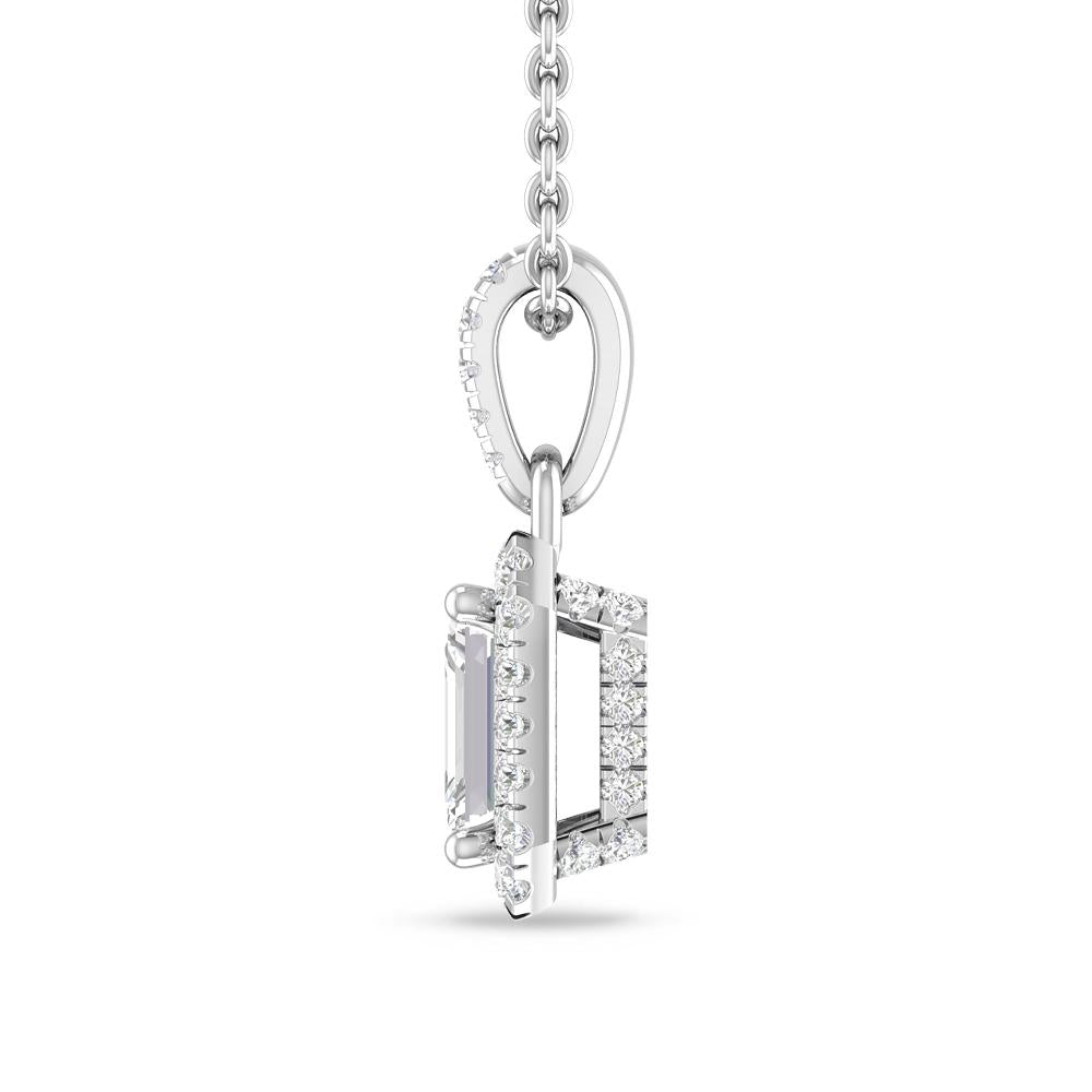 Emerald Cut Halo Diamond Pendant and Earrings Set