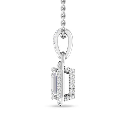 Emerald Cut Halo Diamond Pendant and Earrings Set