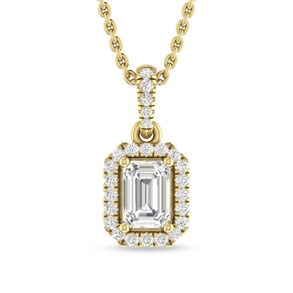 Emerald Cut Halo Diamond Pendant and Earrings Set