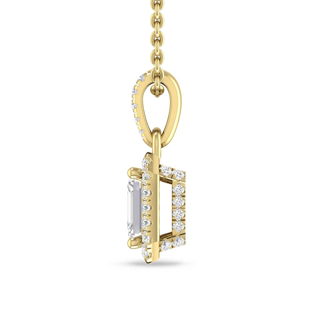 Emerald Cut Halo Diamond Pendant and Earrings Set