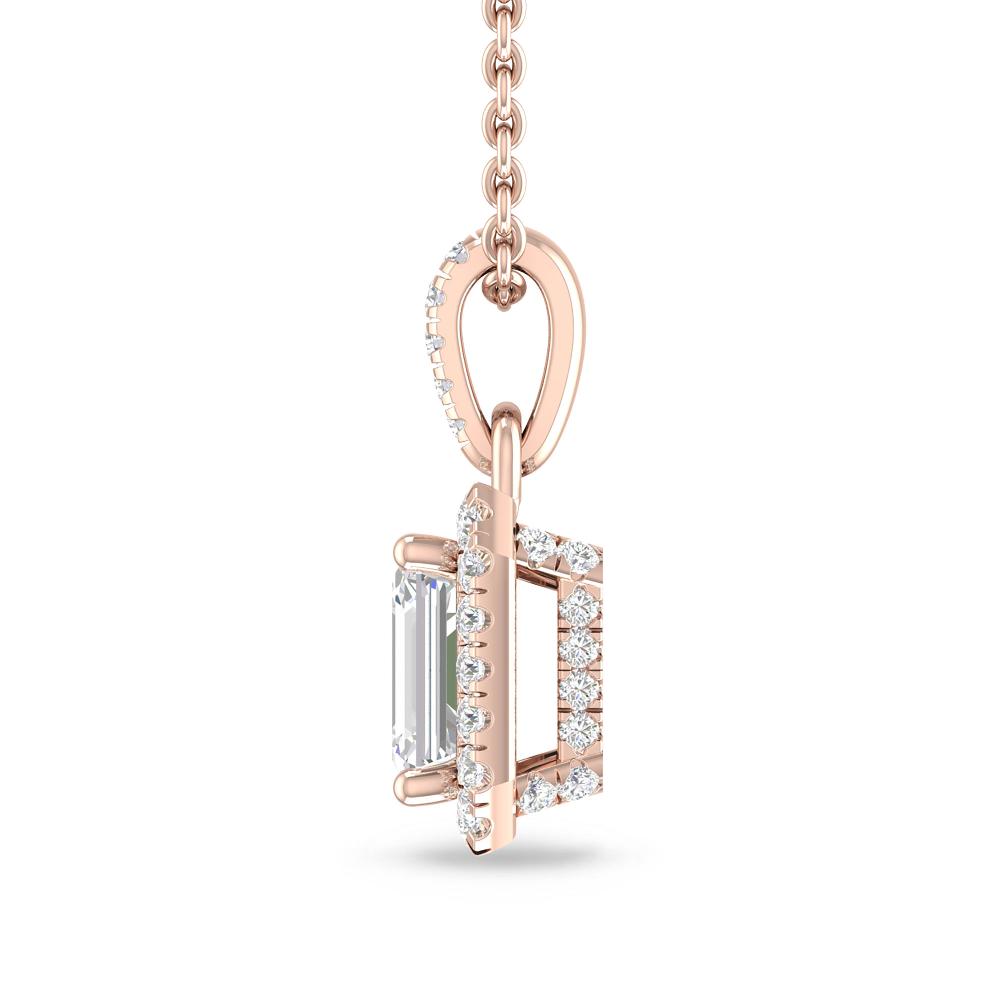 Emerald Cut Halo Diamond Pendant and Earrings Set