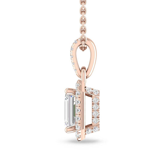 Emerald Cut Halo Diamond Pendant and Earrings Set