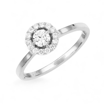 White Halo 0.6CT round solitaire pave band ring